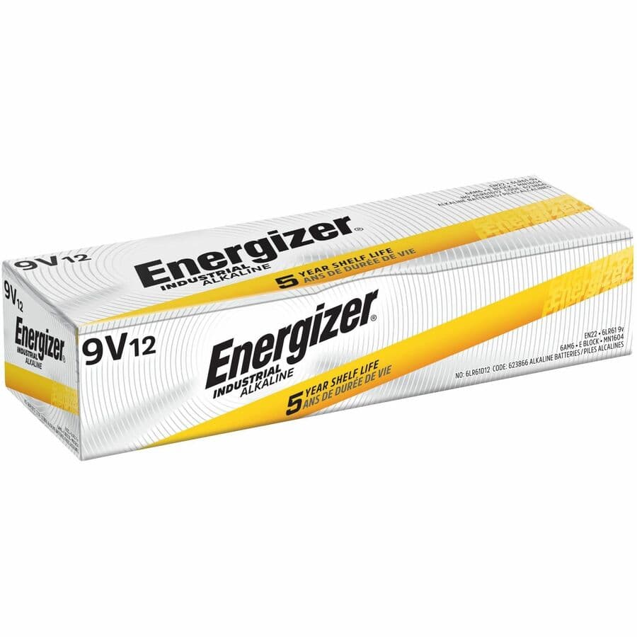 9 Volts| Energizer Industrial Battery |12 Pack|  - For Gas Detector, Smoke Detector, Stud Finder - 9V - 9 V - 12 / Box